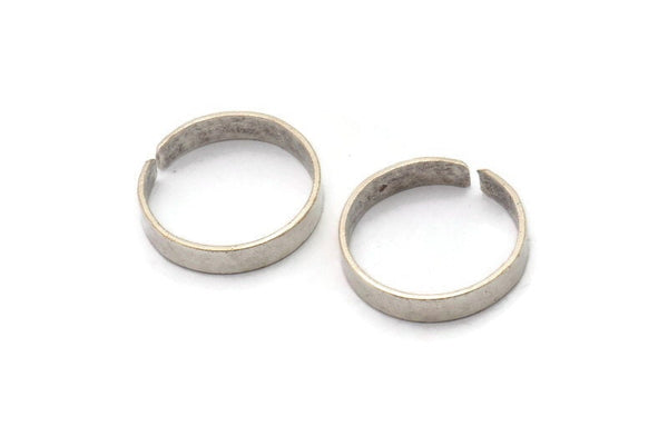 Silver Smooth Ring, 6 Antique Silver Plated Brass Adjustable Smooth Rings, Ring Settings (21x4mm) A2569