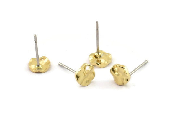 Brass Round Earring, 12 Raw Brass Wavy Round Charms With 1 Hole, Findings (6x1mm) D1147 A2701