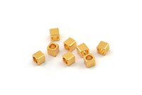 Square Cube Bead, 12 Gold Plated Brass Square Cube Beads (4x4mm) Bs 1148--N0547