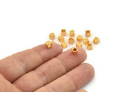 Square Cube Bead, 12 Gold Plated Brass Square Cube Beads (4x4mm) Bs 1148--N0547