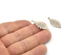 Silver Leaf Charm, 12 Antique Silver Plated Brass Acacia Leaf Charms With 1 Loop, Findings (27x13x0.60mm) A4779
