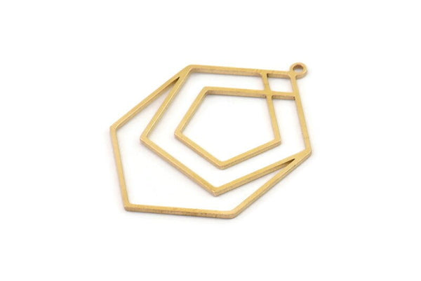 Pirinç Geometrik Tılsım, 4 Ham Pirinç Küpe Tılsımı, 1 Halkalı Altıgen Küpeler, Pirinç Parçalar (36x25x0,80 mm) SMP1253