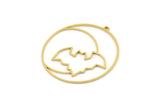 Brass Bat Charm, 2 Raw Brass Bat Charms With 1 Loop, Bat And Moon Charms (37x34x0.80mm) SMP1256