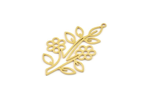 Brass Leaf Charm, 4 Raw Brass Flower Earrings, Flower Charms, Leaf Jewelry, Leaf Pendants With 1 Loop, Charm Earrings (42x26x0.60mm) SMP1257