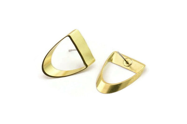 Brass Earrings, 10 Raw Brass Semi Circle Stud Earrings (8x16x0.4x2x20mm) D0087 A2983