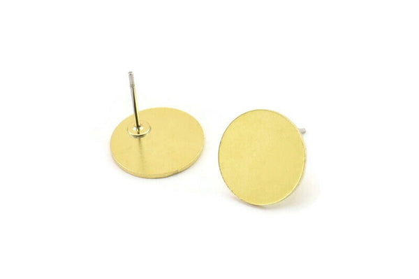 Brass Round Earring, 8 Raw Brass Round Stud Earrings (13x0.80mm) A6772 A2978
