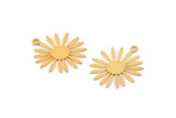 Gold Flower Charm, 6 Gold Plated Brass Flower Charms With 1 Loop, Charm Pendants (20x17x0.60mm) A3292