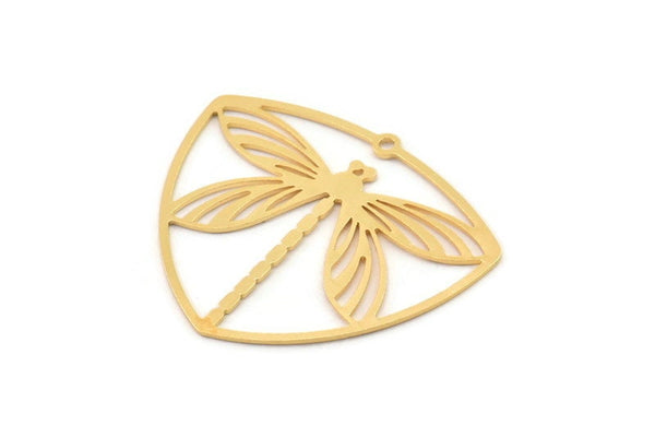 Gold Dragonfly Charm, 2 Gold Plated Brass Dragonfly Charms With 1 Loop (30x36x0.60mm) A4546 H0404