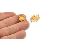 Gold Sun Charm, 6 Gold Plated Brass Moon And Sun Charms With 2 Loops, Connectors (24x20x0.60mm) A3198 H0834