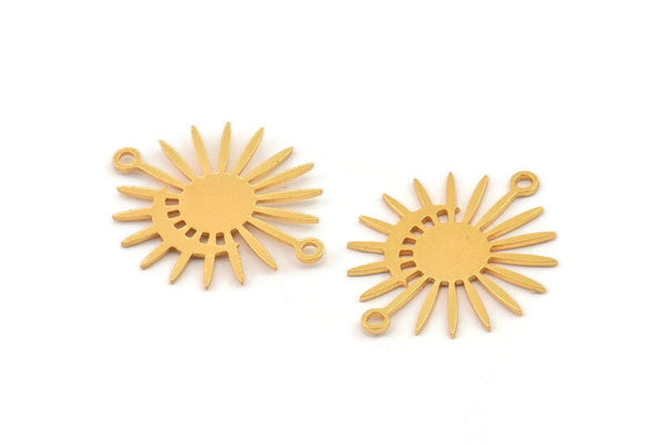 Gold Sun Charm, 6 Gold Plated Brass Moon And Sun Charms With 2 Loops, Connectors (24x20x0.60mm) A3198 H0834