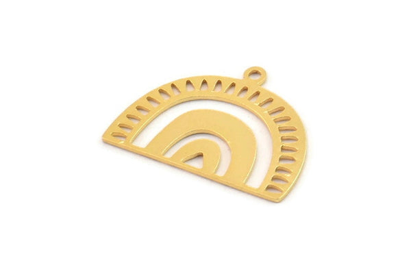 Semi Circle Charm, 4 Gold Plated Brass Semi Circle Irregular Shaped Charms With 1 Loop, Pendant Charms (17x23x0.60mm) A3304
