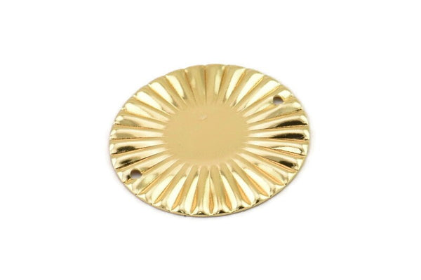 Gold Sun Connector, 2 Gold Plated Brass Round with 2 Holes Connectors  (25mm) A0103