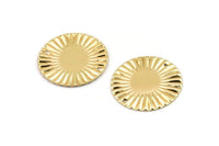 Gold Sun Connector, 2 Gold Plated Brass Round with 2 Holes Connectors  (25mm) A0103
