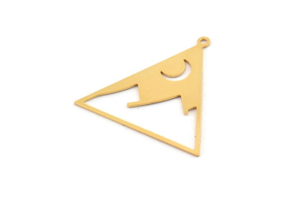 Gold Triangle Charm, 4 Gold Plated Brass Crescent Moon Charms With 1 Loop, Mountain Charms (30x32x0.60mm) A5197
