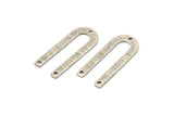 Silver U Shaped Charm, 6 Textured Antique Silver Plated Brass U Shaped Charms With 3 Holes, Connectors, Blanks (30x13x0.80mm) M259
