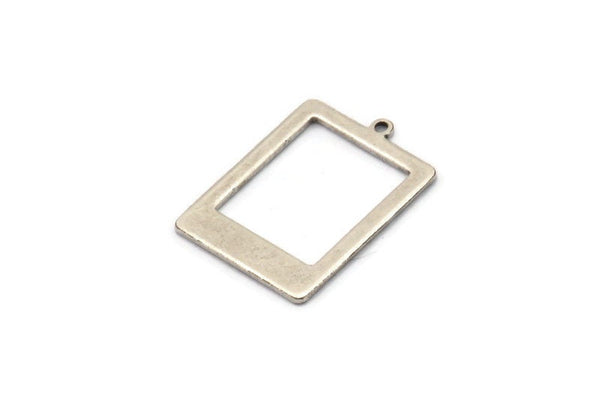 Silver Rectangle Charm, 6 Antique Silver Plated Brass Rectangle Charms With 1 Loop, Earrings, Findings (20x14x0.80mm) D877