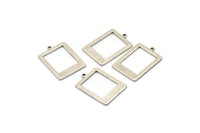Silver Rectangle Charm, 6 Antique Silver Plated Brass Rectangle Charms With 1 Loop, Earrings, Findings (20x14x0.80mm) D877