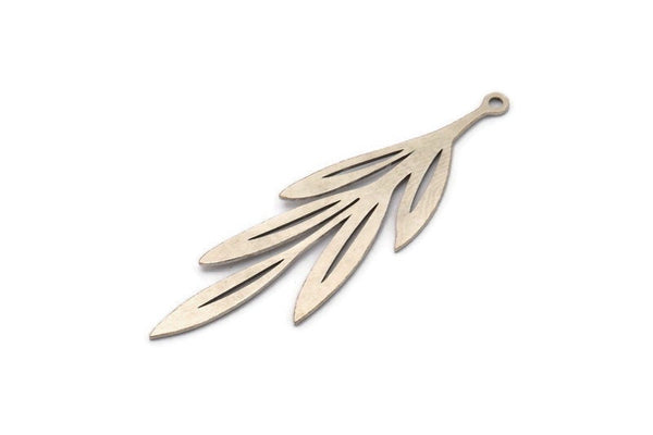 Silver Leaf Charm, 6 Antique Silver Plated Brass Leaf Charms With 1 Loop, Charm Pendants (48x15x0.60mm) A3458