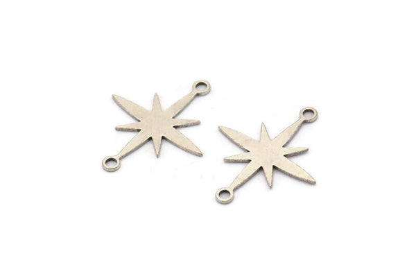 Silver Pole Star Charm, 24 Antique Silver Plated Brass, Silver Pendants, Silver Pole Star Charms With 2 Loops (21x18x0.60mm) A4110