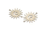 Silver Sun Charm, 6 Antique Silver Plated Brass Crescent Moon And Star Connectors With 2 Loops, Charm Pendants (26x22x0.60mm) A3170