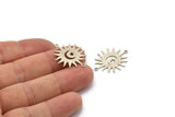 Silver Sun Charm, 6 Antique Silver Plated Brass Crescent Moon And Star Connectors With 2 Loops, Charm Pendants (26x22x0.60mm) A3170