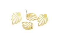 Brass Leaf Earring, 6 Raw Brass Leaf Stud Earrings (19x14x0.60mm) A6347