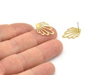 Brass Leaf Earring, 6 Raw Brass Leaf Stud Earrings (19x14x0.60mm) A6347