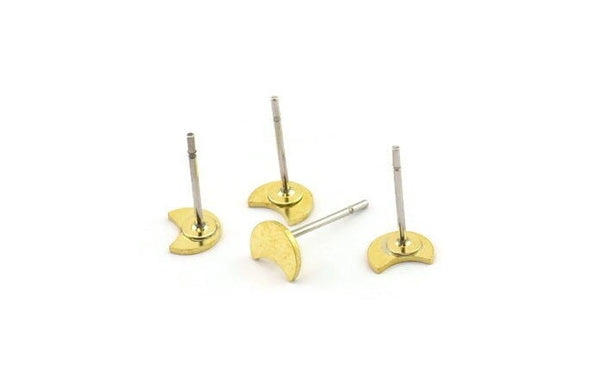 Brass Moon Earring, 12 Raw Brass Crescent Moon Shaped Stud Earrings (6x5x0.60mm) A5516