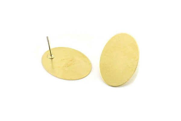 Brass Oval Earring, 6 Raw Brass Oval Stud Earrings (21.5x16x0.60mm) A2210 A6246