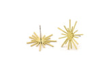 Brass Sun Earring, 8 Raw Brass Sun Shaped Stud Earrings (17x16x0.60mm) A5234