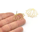 Brass Lotus Earring, 8 Raw Brass Lotus Flower Stud Earrings (34x24x0.60mm) A3314