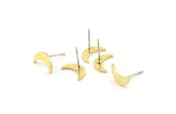 Brass Moon Earring, 12 Raw Brass Crescent Moon Shaped Stud Earrings (11x3x1mm) A5289