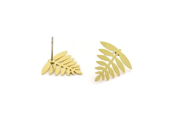 Earring Studs, 8 Raw Brass - Tree Shaped Stud Earrings - Brass Earrings - Earrings (15x16x0.60mm) A5293