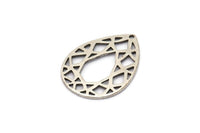 Silver Drop Charm, 12 Antique Silver Plated Brass Drop Charms With 1 Hole (24x19x0.80mm) D851