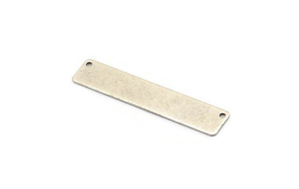 Silver Rectangle Bar, 4 Antique Silver Plated Brass Rectangle Stamping Blanks With 2 Holes , Necklace Pendants (50x10x0.80mm) D0294