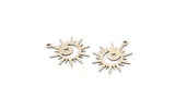 Silver Sun Charm, 8 Antique Silver Plated Brass Crescent Moon And Star Patterned Sun Shape Charms With 1 Loop (22x18x0.60mm) A3992