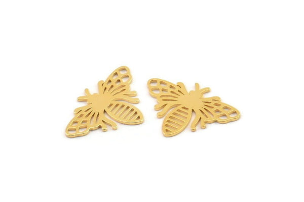 Gold Bee Charm, 10 Gold Plated Brass Bee Charms, Findings (18x13x0.30mm) F102
