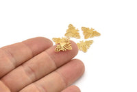 Gold Bee Charm, 10 Gold Plated Brass Bee Charms, Findings (18x13x0.30mm) F102