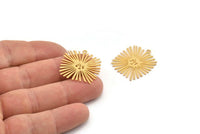Gold Sun Charm, 2 Gold Plated Brass Sun Charms With 1 Loop, Findings (26x24x0.60mm) A3877