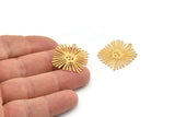 Gold Sun Charm, 2 Gold Plated Brass Sun Charms With 1 Loop, Findings (26x24x0.60mm) A3877