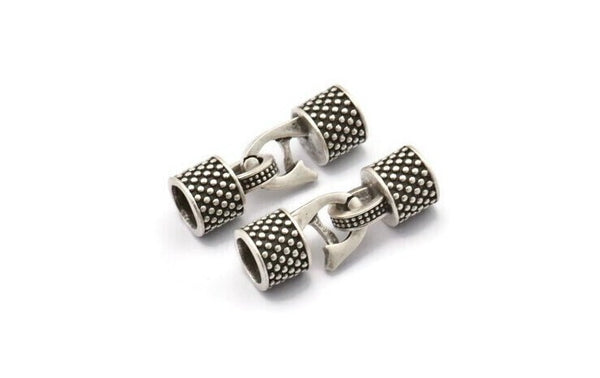6mm Leather Cord Caps, Antique Silver Plated Brass Leather Cord End, Hook Ends for 6mm Leather Cord (16x14x10mm) N0310