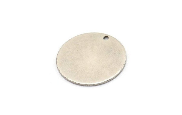 Silver Brass Disc, 4 Antique Silver Plated Brass Stamping Blanks, Discs With 1 Hole (20x0.80mm) Y254