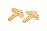 Gold Mushroom Charm, 4 Gold Plated Brass Mushroom Charms With 1 Loop, Charm Pendants (32x28x0.60mm) A4772