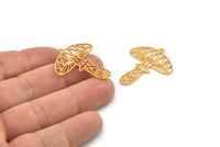 Gold Mushroom Charm, 4 Gold Plated Brass Mushroom Charms With 1 Loop, Charm Pendants (32x28x0.60mm) A4772