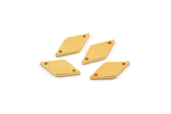 Gold Diamond Charm, 10 Gold Plated Brass Diamond Charms With 2 Holes, Brass Connectors (13x6x1mm) A3808