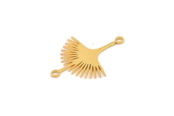 Gold Sun Charm, 8 Gold Plated Brass Sun Charms With 2 Loops, Brass Connectors (24x18x0.60mm) A3875 H0225