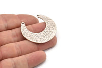 Silver Moon Charm, Antique Silver Plated Brass Hammered Moons with 2 Holes, Pendant (37x13x4mm) N0474