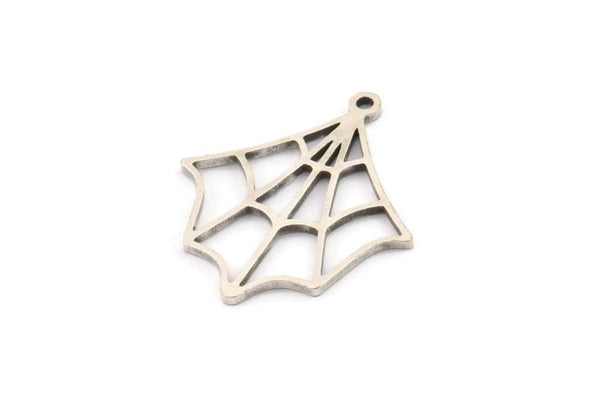 Silver Spider Web Charm, 6 Antique Silver Plated Brass Spider Web Charms With 1 Loop, Charm Pendants (26x22x1mm) A5302