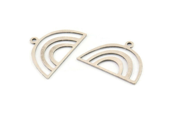 Semi Circle Charm, 12 Antique Silver Plated Brass Semi Circle Charms With 1 Loop, Pendant Charms (22x14x0.60mm) A3177