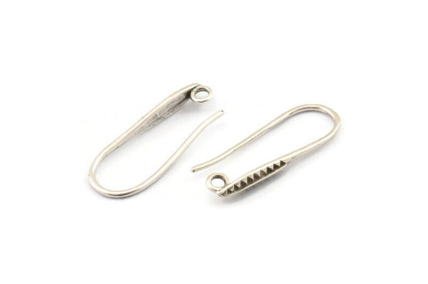 Silver Ear Hooks, 8 Antique Silver Plated Brass Earring Textured Wires, Earring Hooks (21x8mm) BS 1825